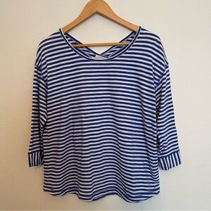 T By Talbots Crisscross Back Blue/White‎ Striped 3/4 Sleeve Top Women’s Size L